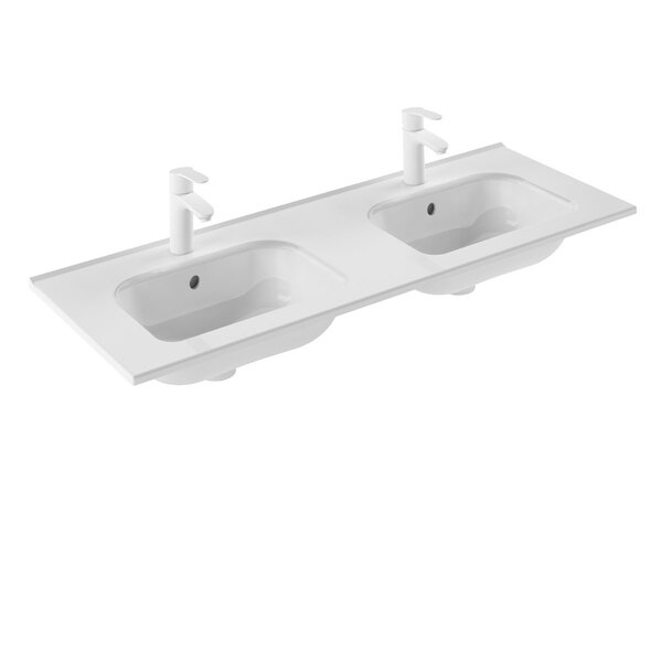 WS Bath Collections 18'' Glossy White Ceramic Rectangular Drop In Bathroom Sink With Overflow 